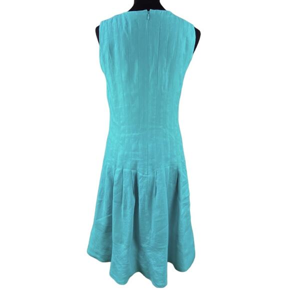 Lauren Ralph Lauren 100% Linen Sleeveless Midi Dress Size 8 Turquoise Lined - Picture 3 of 6